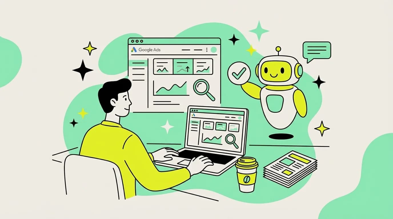 Google Ads dashboard på laptop med kampanjestatistikk og grafer