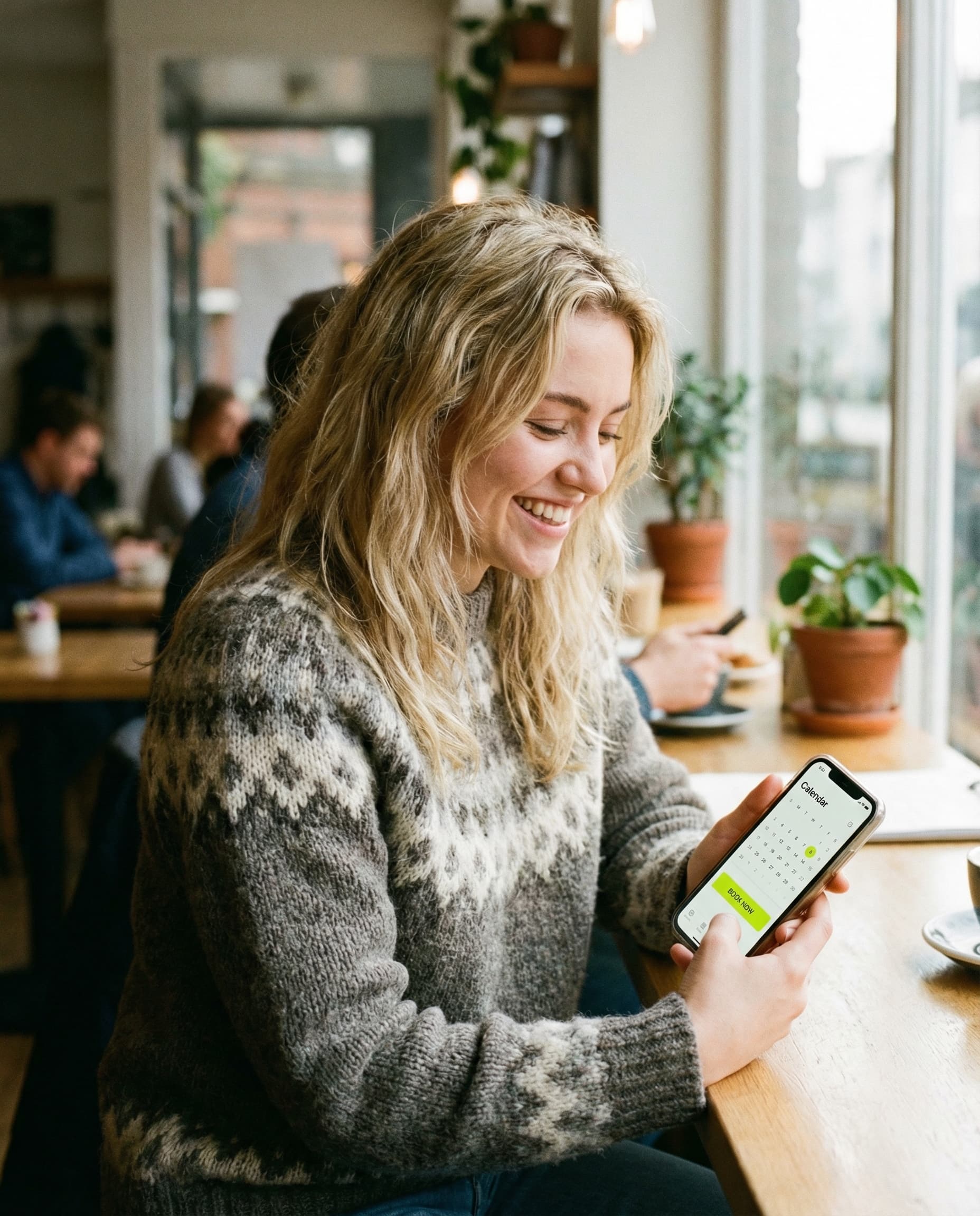 Glad elev som booker kjøretime på mobilen